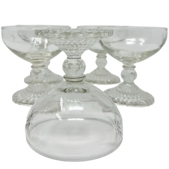 Vintage Bubble Foot Champagne Sherbet Goblets Set of 5 Clear Glass USA - Picture 7 of 9